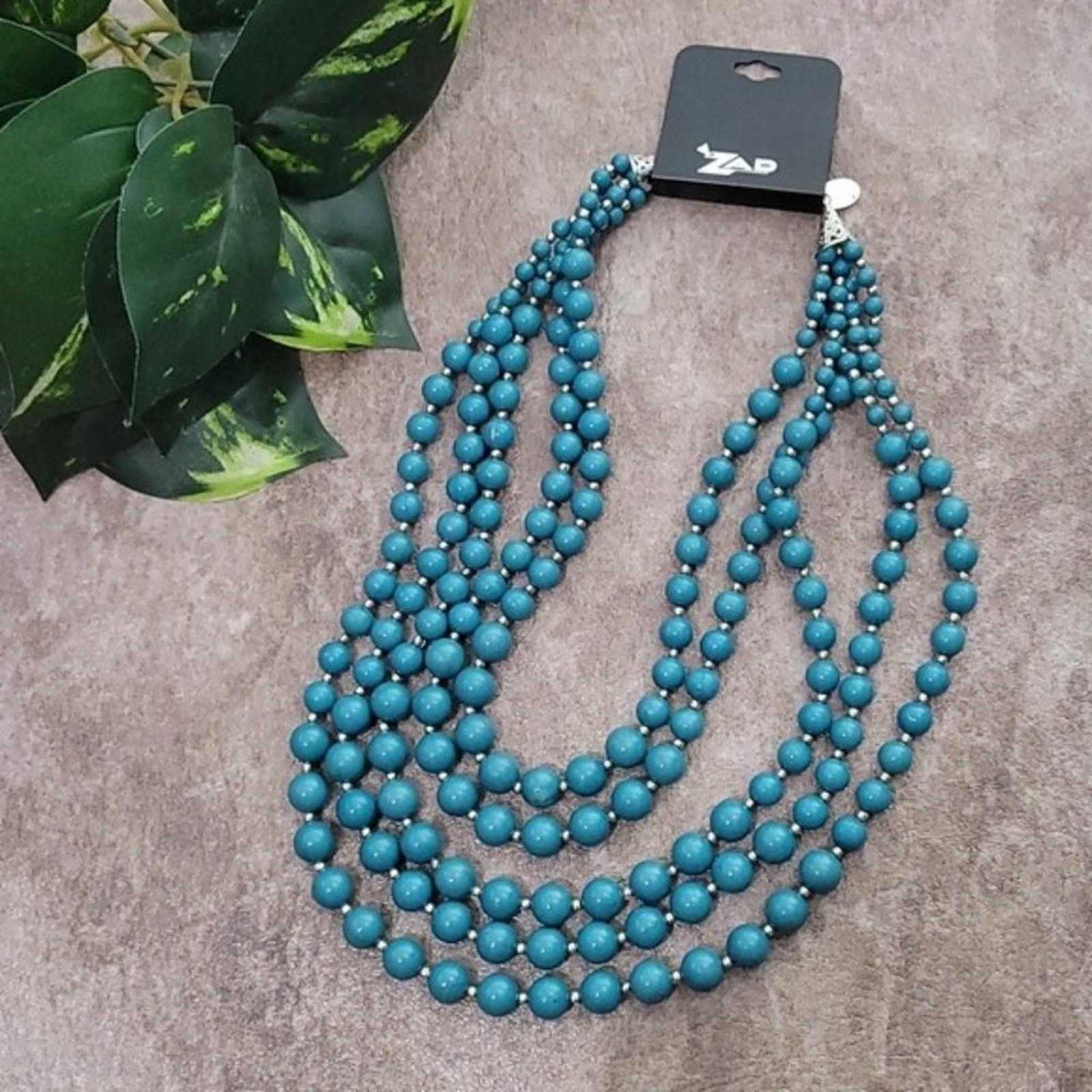 Zad Teal Graduated Bead 5 Strand Necklace New 20$
